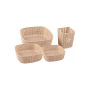 Sukhson India Plastic Storage Basket Box Organizer for Jars, Bottle, Fruits, Vegetable, Utensils -Set of 4 Pieces (Size – 28 X 26 X 10 cm), Plastic Fruit & Vegetable Basket (Beige)