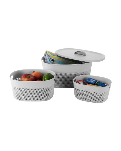 Sukhson India Set of 3 Multipurpose Plastic Baskets for Fruits Vegetables Chocolate Storage and Kitchen Fridge Dining Table Plastic Fruit & Vegetable Basket (Grey)