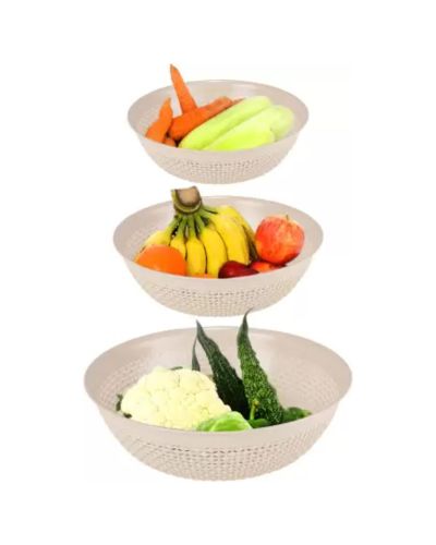 Sukhson India Set of 3 Multipurpose Plastic Baskets for Fruits Vegetables Chocolate Storage and Kitchen Fridge Dining Table Plastic Fruit & Vegetable Basket (Beige)