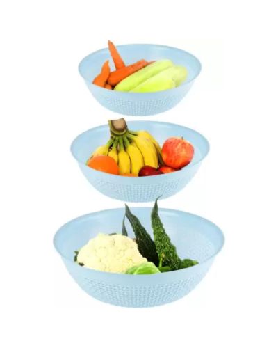 Sukhson India Set of 3 Multipurpose Plastic Baskets for Fruits Vegetables Chocolate Storage and Kitchen Fridge Dining Table Plastic Fruit & Vegetable Basket (Blue)