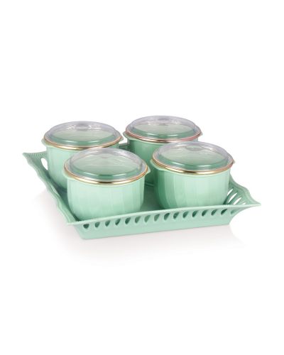 SUKHSON INDIA Multipurpose & Decorative Serving Set | 4 Bowl with Tray (Nourish-Light Green)