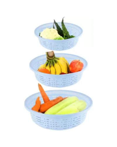 Sukhson India Set of 3 Multipurpose Plastic Baskets for Fruits Vegetables Chocolate Storage and Kitchen Fridge Dining Table Plastic Fruit & Vegetable Basket (Blue)