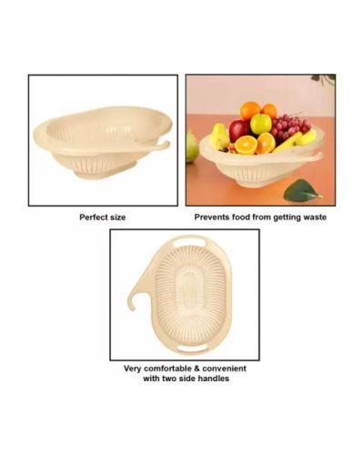 Sukhson India Veggie colander Washing Bowl and Strainer Colander (Oval-Beige Pack of 1)