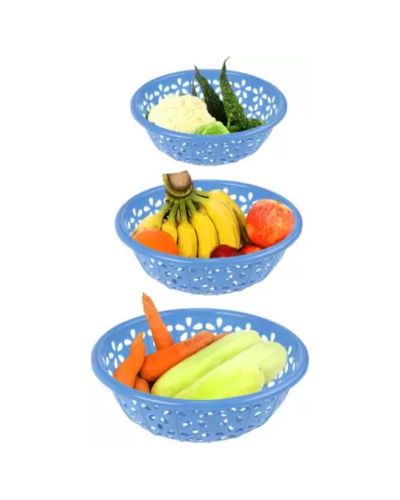 Sukhson India Set of 4 Multipurpose Plastic Baskets for Fruits Vegetables Chocolate Storage and Kitchen Fridge Dining Table Plastic Fruit & Vegetable Basket (Blue)