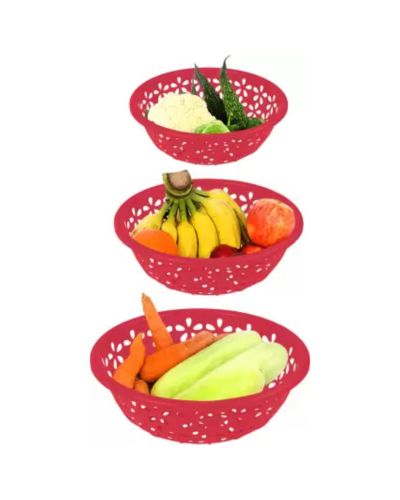 Sukhson India Set of 4 Multipurpose Plastic Baskets for Fruits Vegetables Chocolate Storage and Kitchen Fridge Dining Table Plastic Fruit & Vegetable Basket (Red)