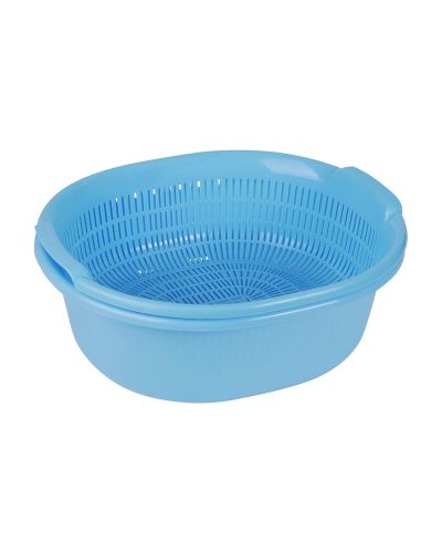 Sukhson India Westside colander Washing Bowl and Strainer Colander with Tub-Blue