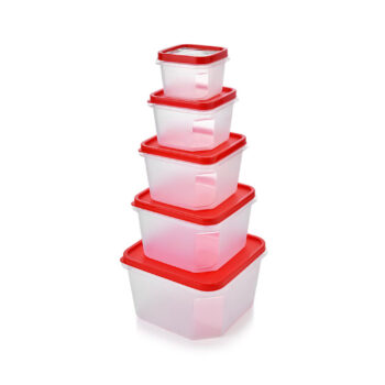 Sukhson India Boxxy Storage Container with Lid Set of 5 pcs in 5 diffrent Sizes - Red