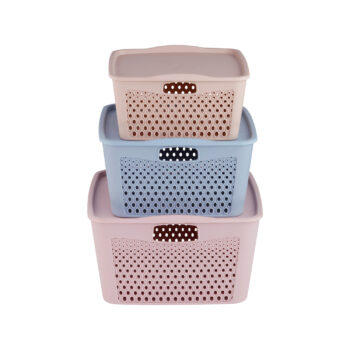 Sukhson India Plastic Multipurpose Storage Baskets With Lid For Home & Kitchen Storage Basket (Pack of 3)