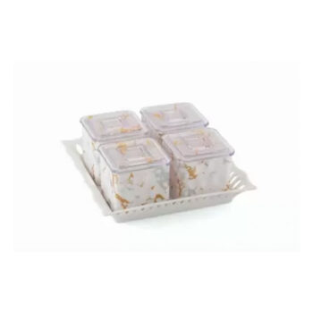 Sukhson India Plastic Grocery Container - 800 ml (Pack of 5, White)