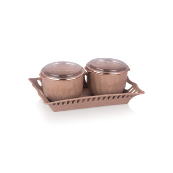 SUKHSON INDIA Multipurpose & Decorative Serving Set | 2 Bowl with Tray (Nourish-Beige)