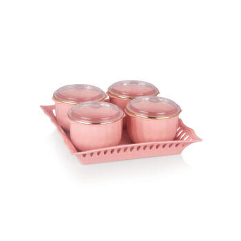 SUKHSON INDIA Multipurpose & Decorative Serving Set | 4 Bowl with Tray (Nourish-Pink)